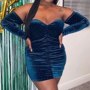 Green and gold mini dress